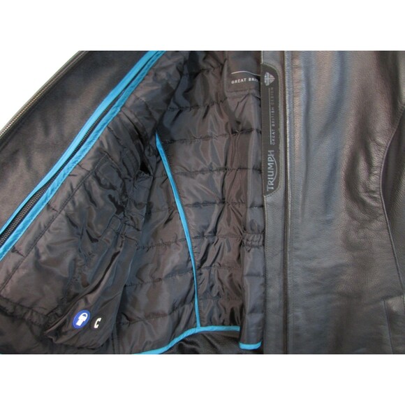 Triumph Leather Motorcycle Jacket Mens Medium Black Insulated Padded Lined - Picture 13 of 16